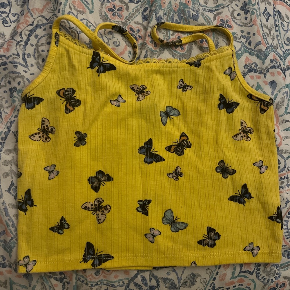 Y2K Cute Forever21 Yellow Butterfly Cami Crop Top